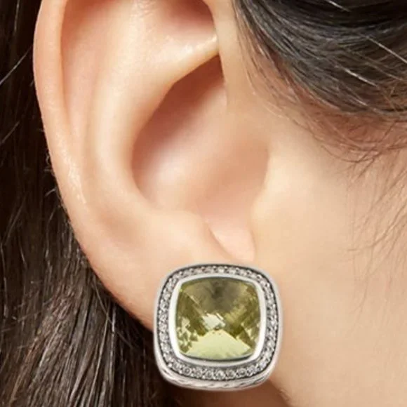 DAVID YURMAN DIAMOND 1/2 CTW & LEMON QUARTZ STERLING SILVER EARCLIP EARRINGS - Picture 4 of 5